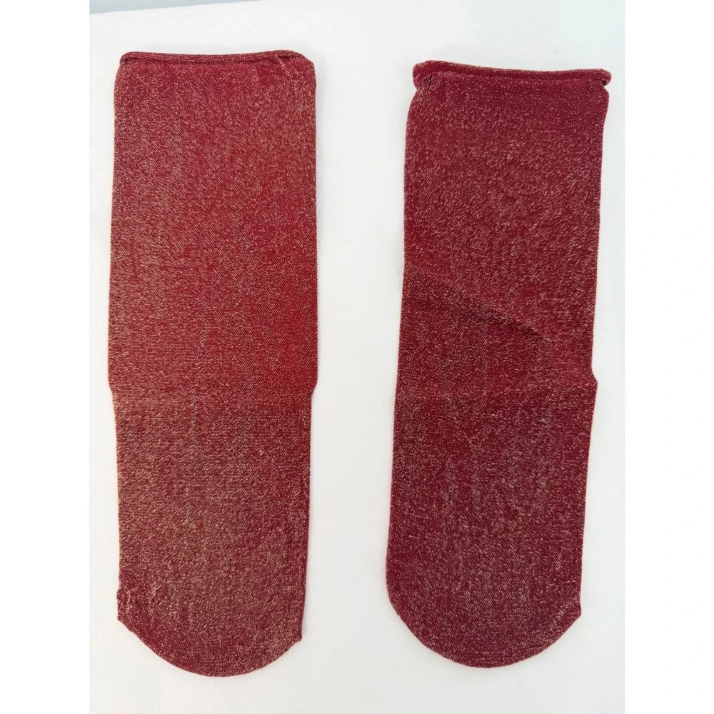 Burgundy‎ Red Metallic Gold Shimmer Sparkle Ankle Socks Calf OS Glam Chic 104-09